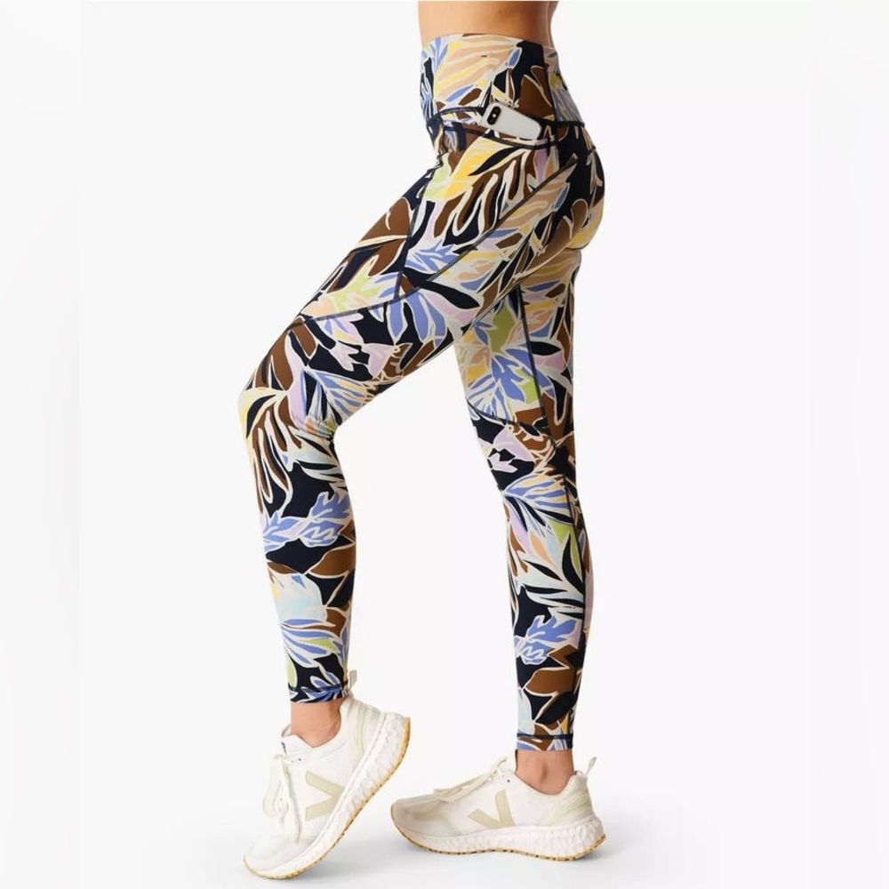 Sweaty Betty Power Leggings Size XL Green Paper Leaf Gym